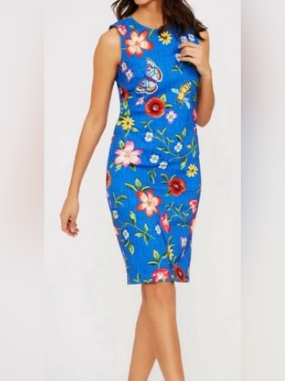 J. McLaughlin Belinda Blue Floral Sheath Dress Sz 8 Butterfly Sleeveless